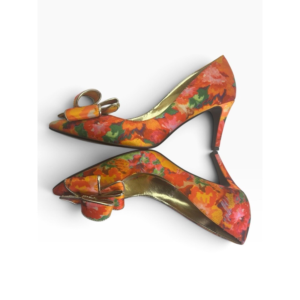 J. Renee Womens Triffle-JJ Floral Bow Pointed Toe Pumps Orange Red Satin 9.5 - Picture 6 of 8